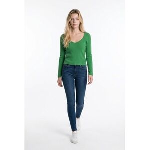 Club Monaco Green Ribbed Sweetheart Neckline Long Sleeve Sweater XL Womens